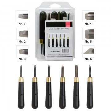 Linoleum skæresæt m 6 knive i god kvalitet